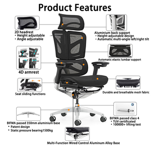 Chaise de réception de bureau ergonomique moderne avec appui-tête réglable, chaise d'ordinateur confortable avec dossier en maille - Product Image 3