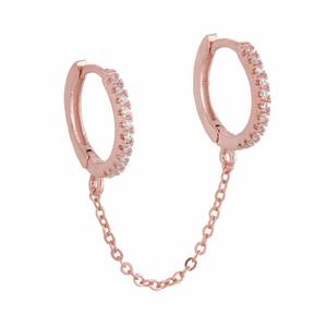 Boucles d'oreilles créoles E580 en or rose avec cristaux de strass sertis en canal, classiques pour femme, à porter au quotidien - Product Image 4