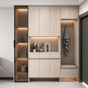 <span class=keywords><strong>Meuble</strong></span> à chaussures d'entrée <span class=keywords><strong>avec</strong></span> éclairage LED <span class=keywords><strong>et</strong></span> banc, portes en verre, style moderne, couleur crème, sur mesure - Product Image 1