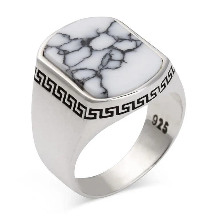 ZYO شخصية الفيروز الأبيض الأحجار الكريمة و الحديثة عزر 925 خاتم فضة للرجال