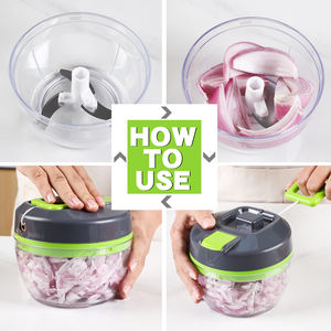 2-in-1 keuken multifunctionele handmatige knoflook- en uienhakker met trekkoord, handmatige voedselverwerker, groentehakker - Product Image 5