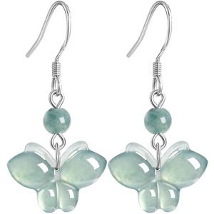Premium S925 <b>Silver</b> Natural A-Grade Jade Blue Water Bow Tie Earrings, Ice-Texture Jade, Ancient Style Women's Ear Pendants - Product Image 2