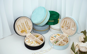 Vente en gros 2024 Boîte à bijoux en stock Boîte à bijoux ronde verte Emballage en PU Organisateur de stockage de bijoux Porte attachée - Product Image 5