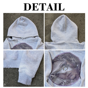 Custom Men 100% Cotton Pullover Hoodie Vintage Light Wash Rhinestone Embellished Portrait Print Distressed Streetwear Sweatshirt - Product Image 6