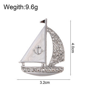 Broche de Velero con Detalle de Vela <span class=keywords><strong>y</strong></span> <span class=keywords><strong>Ancla</strong></span> con Pedrería para Blazers de Mujer, 40 mm, Blanco Plateado - Product Image 2