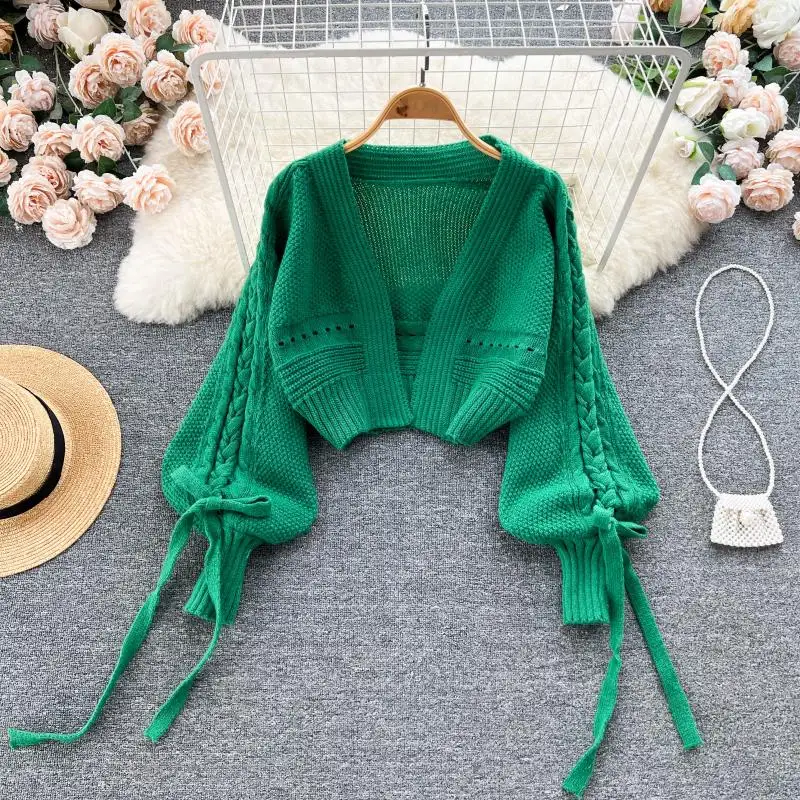 Wholesale 2022 Lazy Wind Retro Design Lace Up Long Sleeve Knit Top Women's Autumn and Winter New Sweater Cardigan Coat