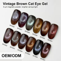Vente en gros de gel pour ongles magnétique holographique scintillant ambre, 12 couleurs vintage marron œil de chat, sans HEMA, professionnel