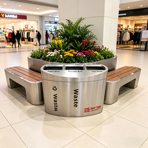 <span class=keywords><strong>Poubelle</strong></span> intérieure moderne en acier inoxydable avec finition anti-traces de doigts pour les halls d'hôtels de luxe et les centres commerciaux - Product Image 1