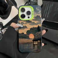 Coque de téléphone élégante peinture chinoise traditionnelle coucher de soleil pour iPhone 16 15 14 13 12 11 Pro Max/Pro/Plus couverture arrière souple Anti-chute
