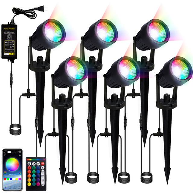 Intelligent RGB LED IP65 Aluminum Landscape Light Plug-in Waterproof Lawn Spot for Garden AC Power APP Remote Control Dimmable