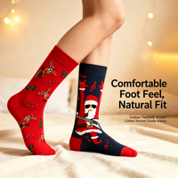 Chaussettes en coton jacquard de Noël avec motif Père Noël, rennes, bonhomme de neige et lumières de Noël pour hommes