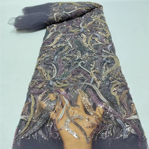 <strong>Heavy</strong> Beaded <strong>Lace</strong> <strong>Fabric</strong> Women Pearls Sequins <strong>Fabric</strong> 3D Beaded Embroidery Tulle Material Luxury African Bridal <strong>Lace</strong> <strong>Fabric</strong> - Product Image 3