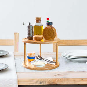 Bamboo Double Layer Round Spice <b>Rack</b> <b>Kitchen</b> Countertop Organizer Minimalist Design Multi Function Storage - Product Image 2