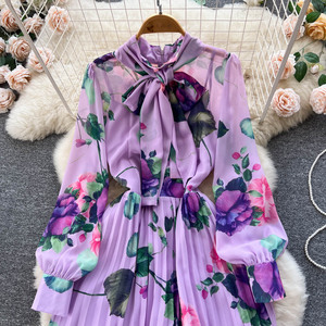 Abito Lungo Floreale da Donna Stile Retrò con Colletto, Ideale per Feste Autunnali e Vacanze - Product Image 3