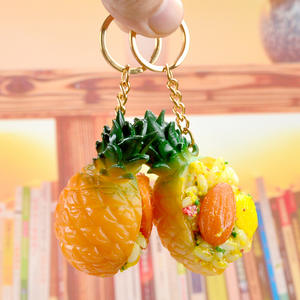Porte-clés de dessin animé en résine, modèle miniature de nourriture : Ananas, Riz, Ananas et Riz Frit, Jouet alimentaire créatif - Product Image 3