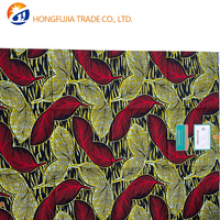 Kain Batik Afrika Asli 100% Katun, Motif Bulu Merah Daun Emas, Kain Ankara untuk Pakaian, Kerudung, Dekorasi Furnitur, DIY
