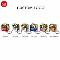 Porte-clés cube magique 3x3 personnalisé avec logo, jouet puzzle, cube de vitesse, pour cadeau promotionnel, bureau, éducation, anti-stress