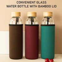 Bouteille d'eau en verre personnalisée de 750 ml avec manchon en néoprène et bouchon en bambou à vis, bouteille de voyage classique, passe au lave-vaisselle