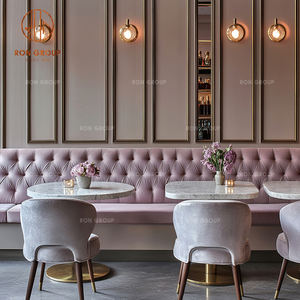 Juego de Muebles de Lujo para Restaurante, Mesas Redondas de Mármol con Taburetes de Terciopelo Gris, Sillas de Cafetería, Sofá Rosa con Mechones para Cafetería - Product Image 6