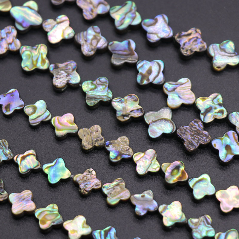 Wholesale Natural Flat Four Leaves Clover Assembled Abalone Shell Bead Strands for DIY Jewelry Making 8mm 10mm 12mm