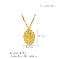Kalung Liontin Oval Bunga Dandelion Baja Anti Karat Wanita Amerika Eropa dengan Rantai Bambu Resin Lapis Elektroplating