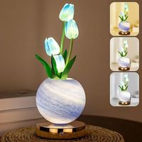 Lampe de table LED créative en forme de tulipe, avec simulation de bouquet, rechargeable, à commande tactile, en métal et verre, pour décoration de bureau et d'intérieur