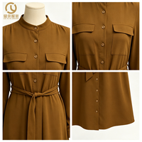 Fabricant de vêtements haut de gamme OEM ODM, robe longue maxi élégante pour femmes, robe décontractée à boutons, robe utilitaire pour femmes avec ceinture