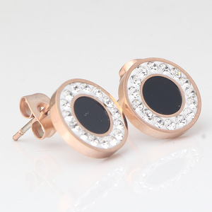 Rose Gold Round <b>Stud</b> <b>Earrings</b> With Crystal Circle <b>Black</b> Center Stainless Steel For Party Women Fashion Jewelry - Product Image 4