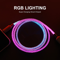 Vente en gros de lumière progressive colorée RVB USB a vers le câble d'éclairage Type C et cordon de données de charge rapide Micro USB 3IN1
