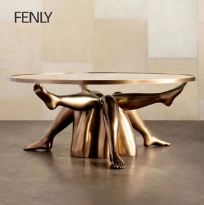 New design luxury golden coffee tables furniture living room unique nordic Art glass coffee table