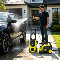Nettoyeur haute pression électrique portable avec débit de 7 L/min, idéal pour le nettoyage domestique, commercial et extérieur