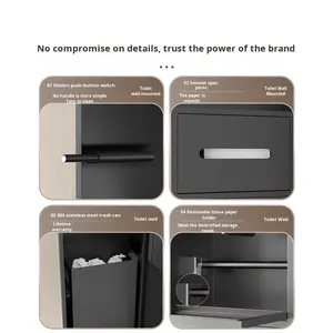 Portarrollos de Papel Higiénico de Acero Inoxidable 304 Integrado, Diseño Moderno de 2 Niveles, Estante de Almacenamiento Oculto, Estante para Escobilla de Inodoro - Product Image 4