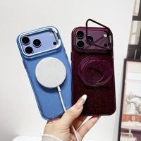 Coque de téléphone transparente de luxe avec anneau magnétique double support et cadre d'objectif scintillant pour iPhone 18 17 16 15 14 13 Pro Max