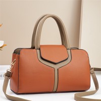 Sac à main Boston en cuir PU avec poignée supérieure pour femme, grande capacité, sac à bandoulière avec garniture contrastante