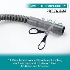 Tuyau de vidange flexible en polypropylène ondulé de qualité industrielle DR 8 pieds pour machine à laver, avec pince d'extension, garantie 10 ans, 110V 0.8W - Product Image 3