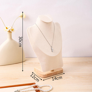 High-End Large Size <b>Wooden</b> Base Necklace Display Bust <b>Mannequin</b> Velvet Cover Model for Jewelry Store - Product Image 4