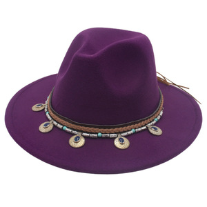 Usine couleur unie Style réglable Fedora chapeau hiver unisexe Jazz chapeau femmes grand bord feutre chapeau - Product Image 4