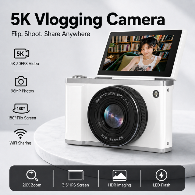 Vlogging 8K 96MP Flip Screen  Digital Vlog Cameras AF  WIFI HDR 20X Zoom Electronic Image Stabilization  Cameras for Photography