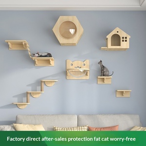 Structure d'escalade murale <span class=keywords><strong>pour</strong></span> <span class=keywords><strong>chat</strong></span> en bois massif avec plateforme de saut, griffoir et nid - Product Image 3