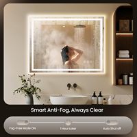 Miroir de salle de bain en verre avec éclairage LED avant/arrière, 3 couleurs, mémoire de luminosité, anti-buée, design moderne, miroir de vanité éclairé pour salon, salle de sport