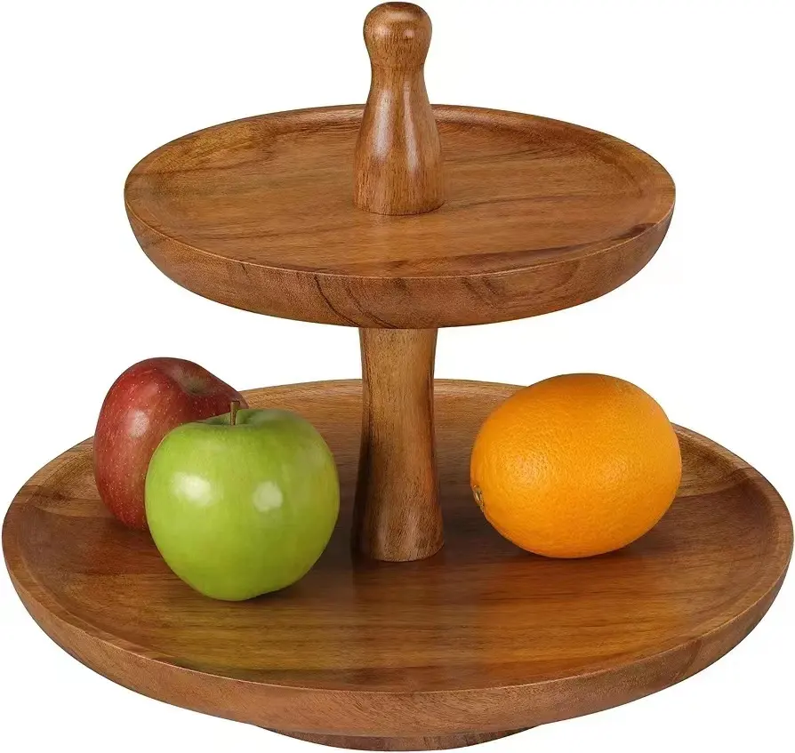Platos para servir de alta calidad hechos en soporte para pasteles de madera de acacia pura o soporte para cupcakes para mesa de postres