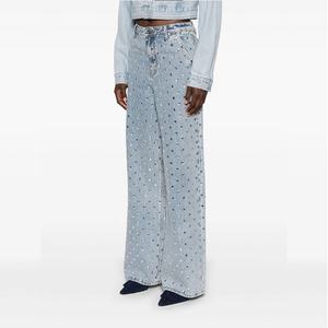 Nuevo Diseño, Jeans de Pierna Ancha con Pedrería para Mujer, de Alta Calidad, Cintura Alta, Corte Holgado, Pantalones Vaqueros con Diamantes Incrustados - Product Image 1
