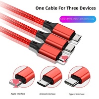 Câble de données USB 3-en-1 tressé en nylon 1,2 m, câble de charge rapide 2A trois-en-un pour téléphone portable / Micro USB / Type-C