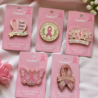 Broche en émail personnalisée ODM avec ruban rose, pour la sensibilisation au cancer du sein (Octobre Rose), souvenir caritatif avec carte de support