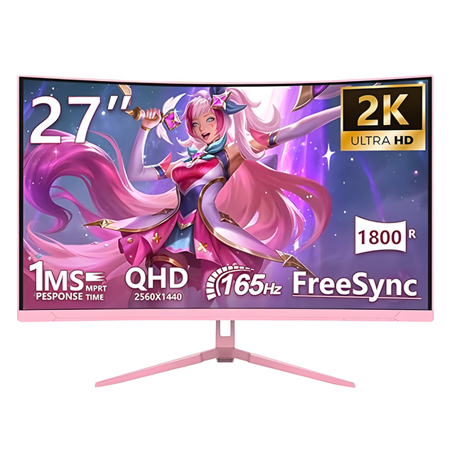 Factory Hot Sale Pink 27 Inch Gaming Monitor 2K 1440P 165Hz PC Display Desktop Computer LED Screen for Gaming/Business Office