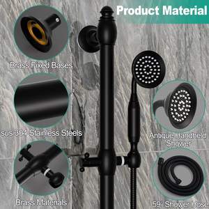 Pomme de douche rétro en laiton noir mat, à main, murale, hauteur réglable, barre coulissante, écologique, haute pression, pour hôtel, toilettes - Product Image 6