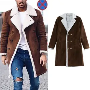 OEM Winter Fur Fleece New Style Trench Coat Overcoat Male Lapel Warm Long Style Brown Men's Jackets