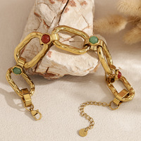 Bracelet pour femme en acier inoxydable massif avec pierres naturelles colorées, chaîne trombone plaqué or, vente en gros