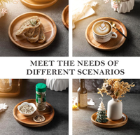 Plateau de service rond en bois d'acacia personnalisé en gros 2025, petit plateau en bois d'acacia pour le café, le petit-déjeuner, le pain