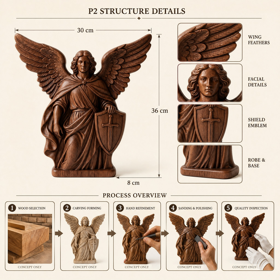 Custom Wooden Archangel Michael Statue with 3D Carved Warrior Angel ...